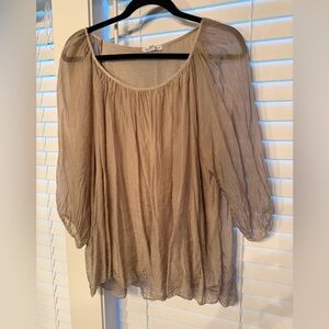 Light Taupe Sheer Silk Flowy Made in Italy  Blouse - Women's Top
